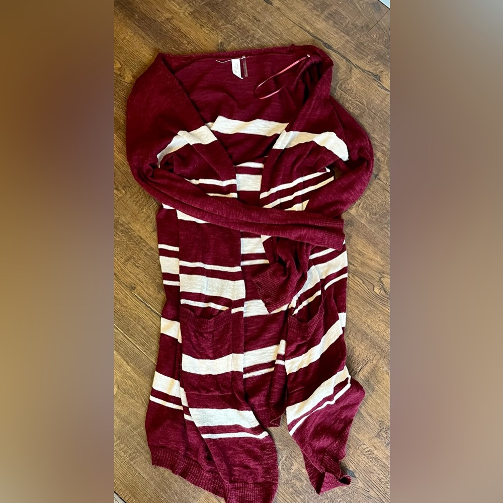 Maroons and White Long Cardigan